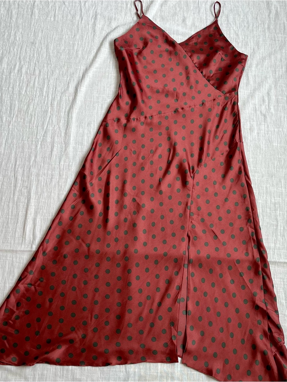 River Island European Chic Satin Feel Polka Dot Slip Dress with Spaghetti Straps